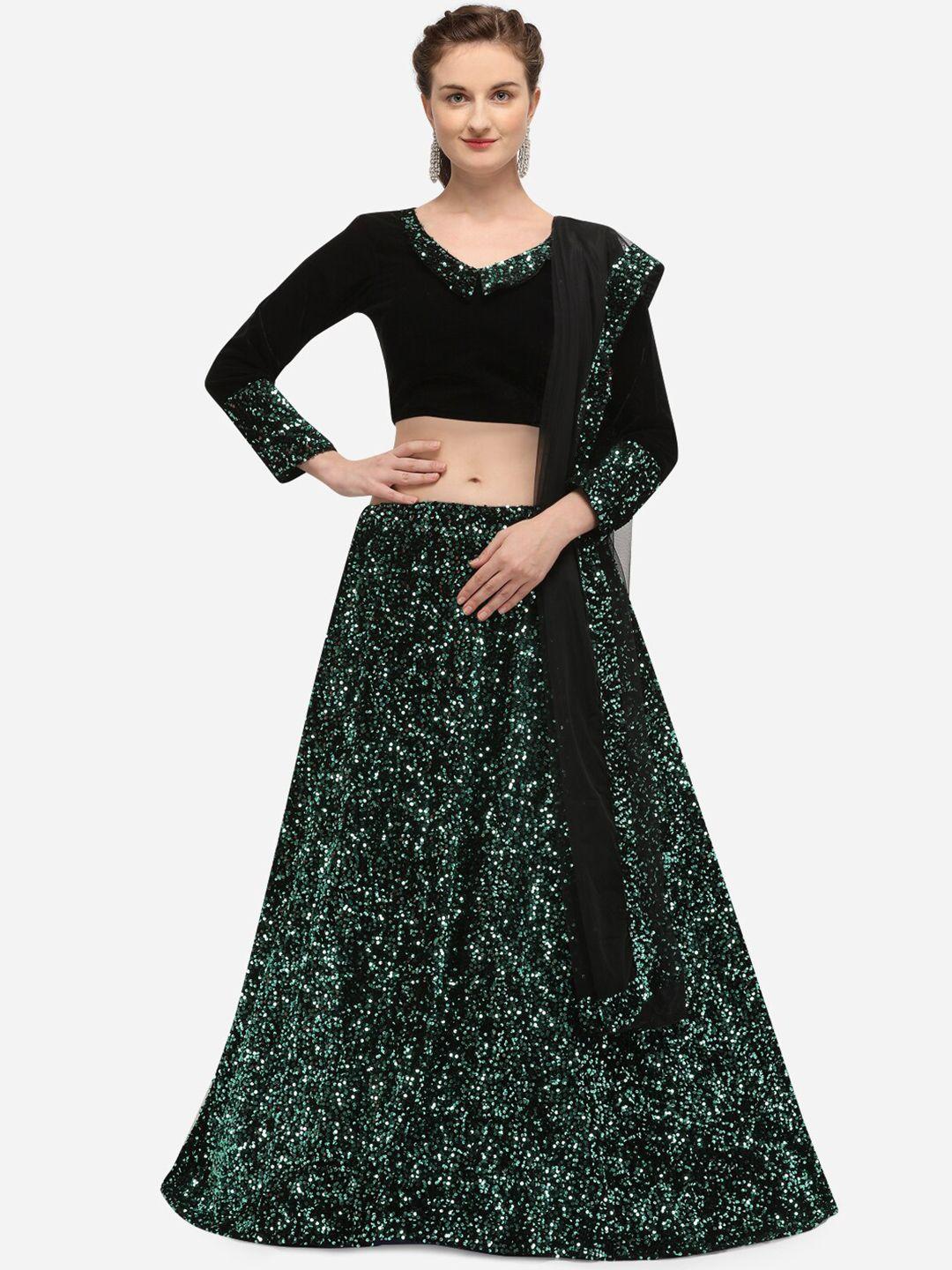 kalini embellished sequinned velvet semi-stitched lehenga & unstitched blouse with dupatta