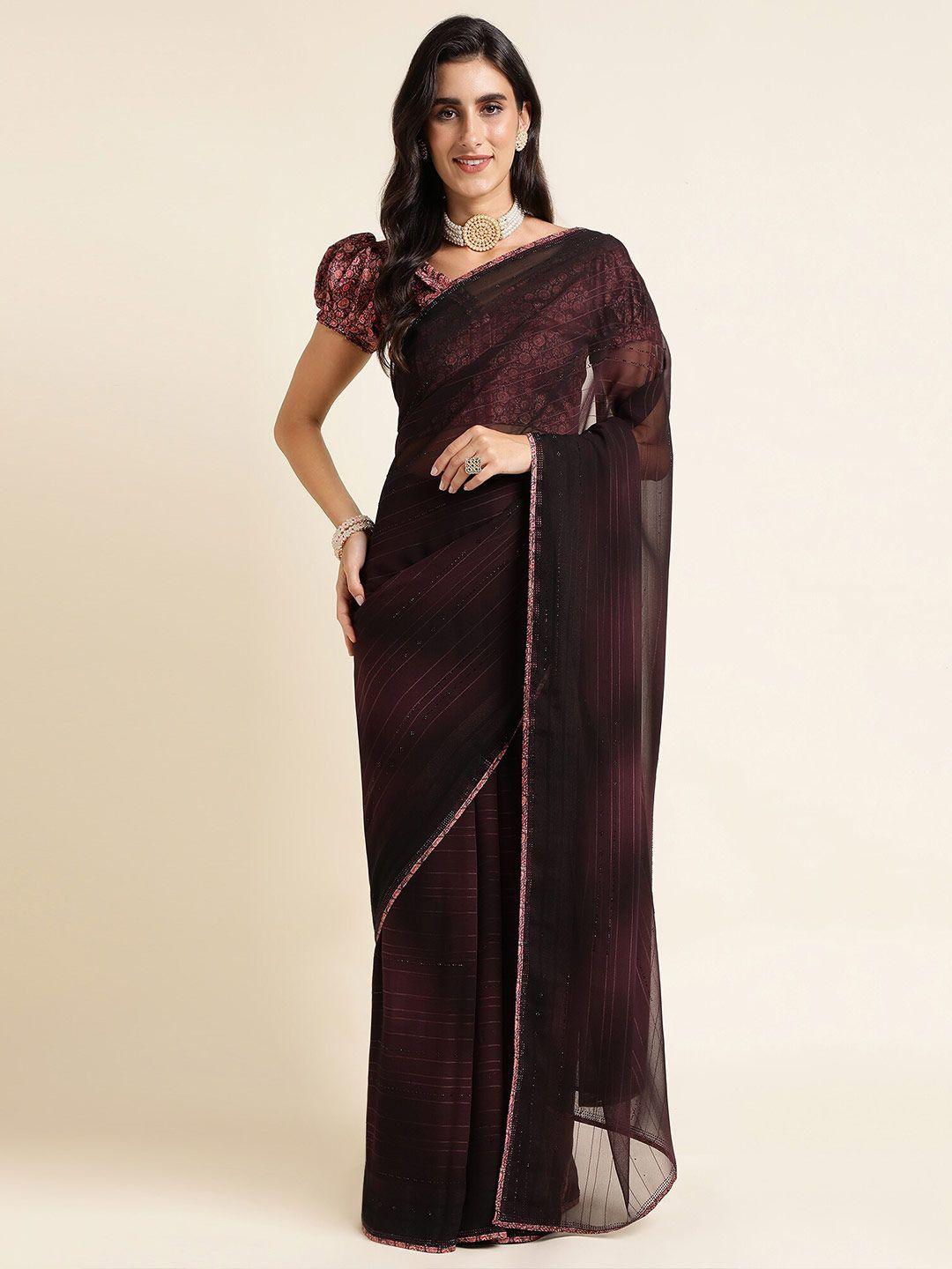 mitera magenta striped beads and stones pure georgette saree