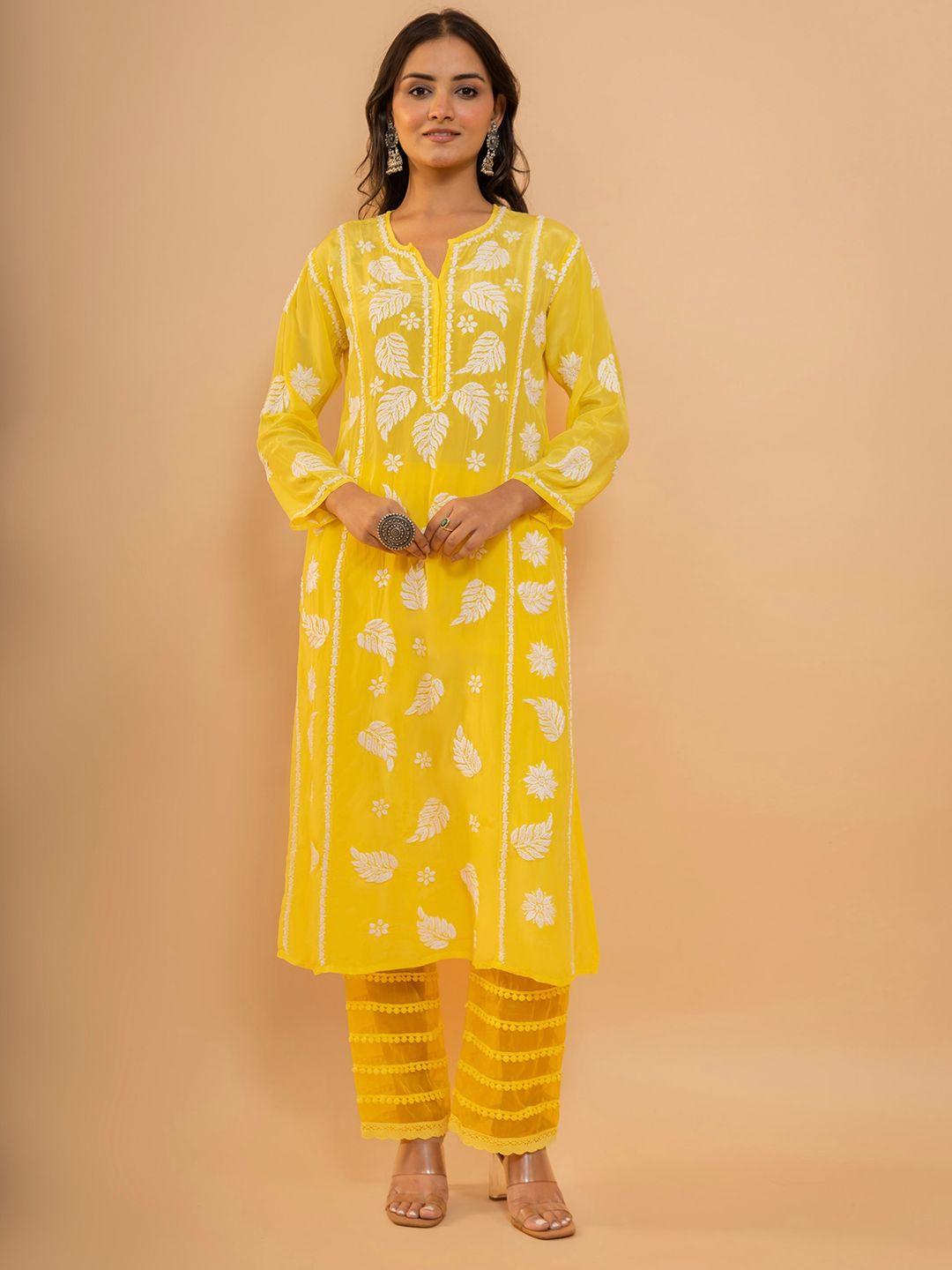 house of kari floral embroidered chikankari kurta