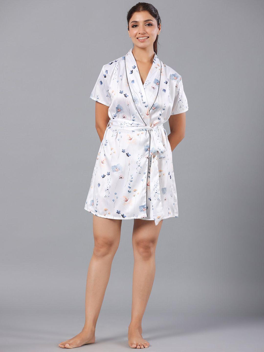 etc v-neck floral printed belted robe