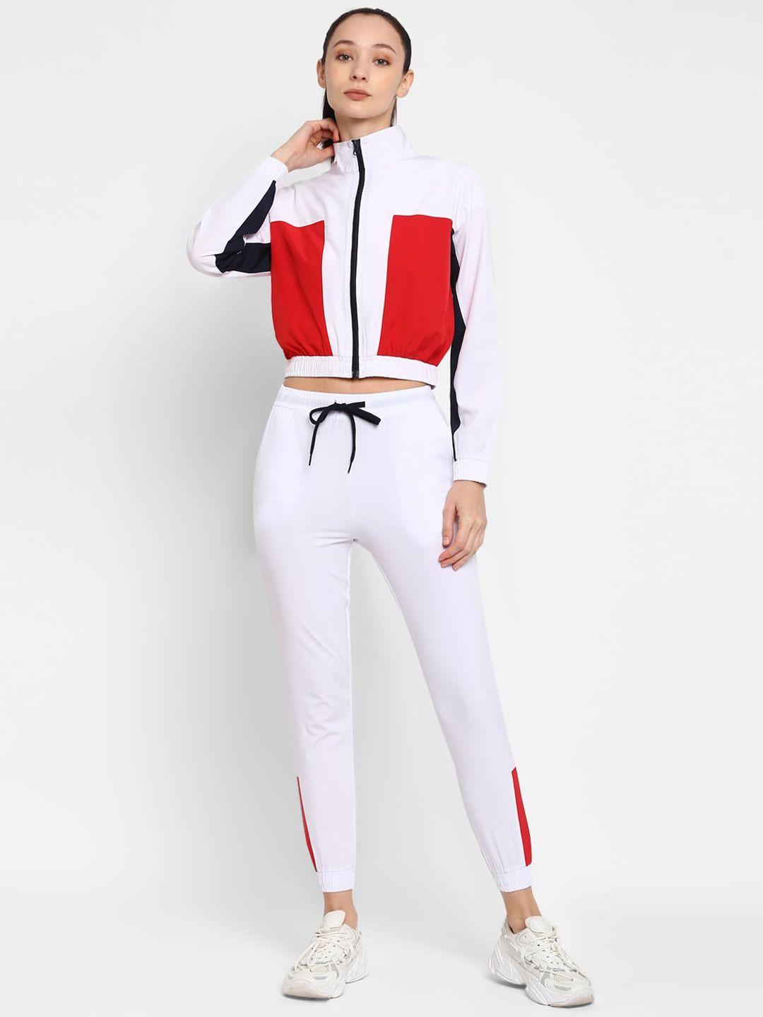 hrx by hrithik roshan white colourblocked mock collar long sleeve tracksuit