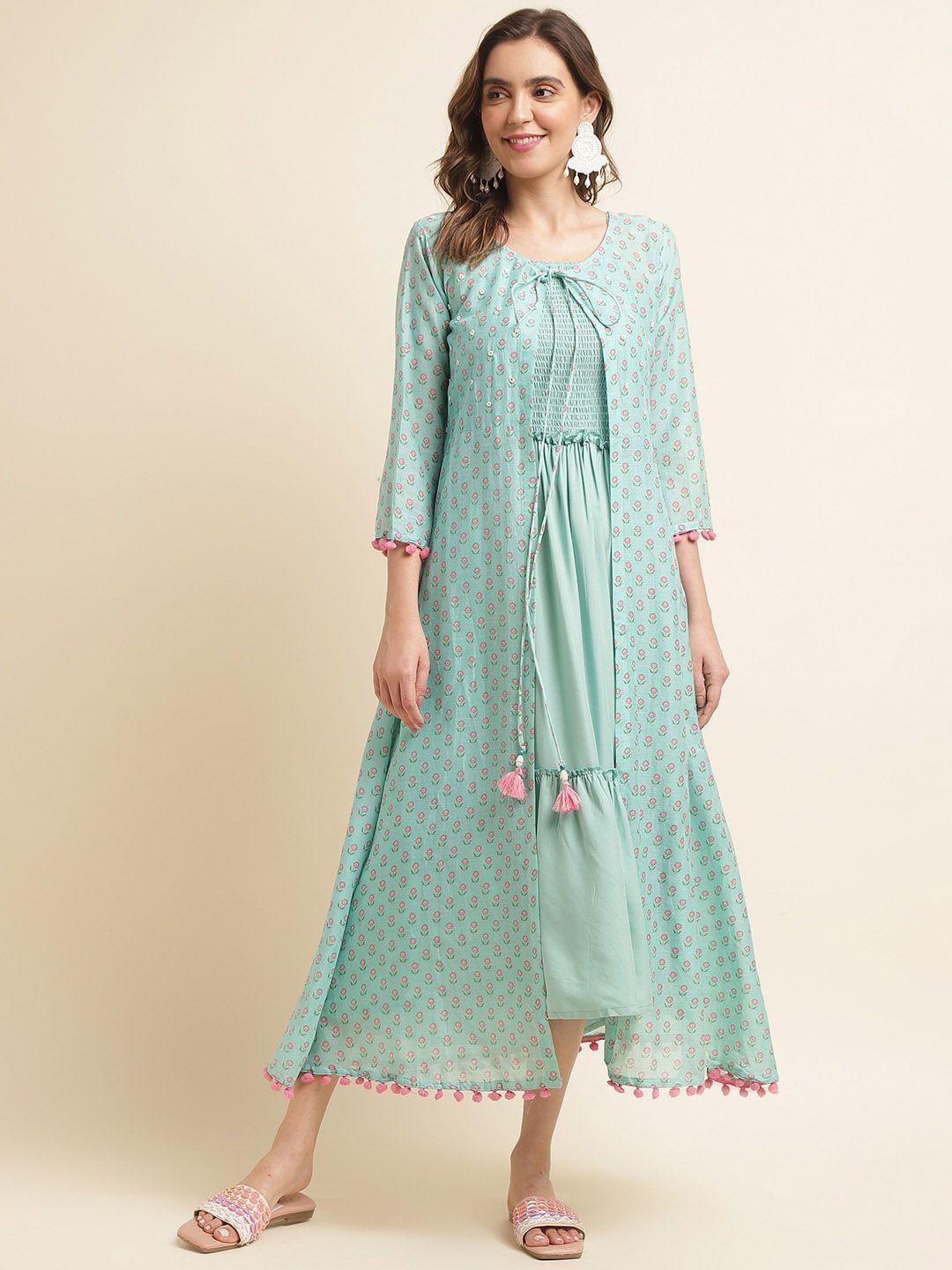 sangria shoulder straps smocked cotton a line midi dress with shrug