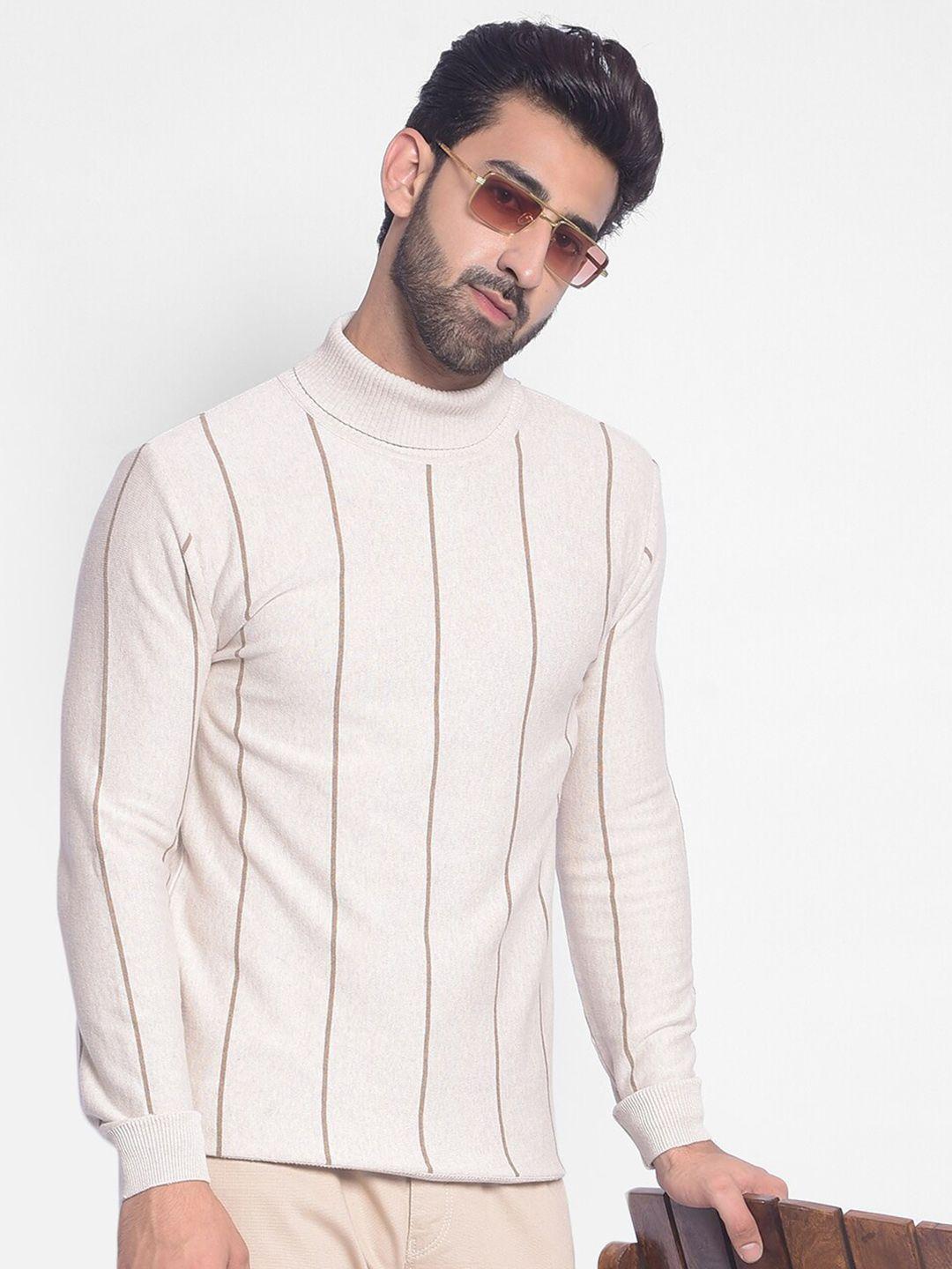 crimsoune club men beige & brown striped pullover