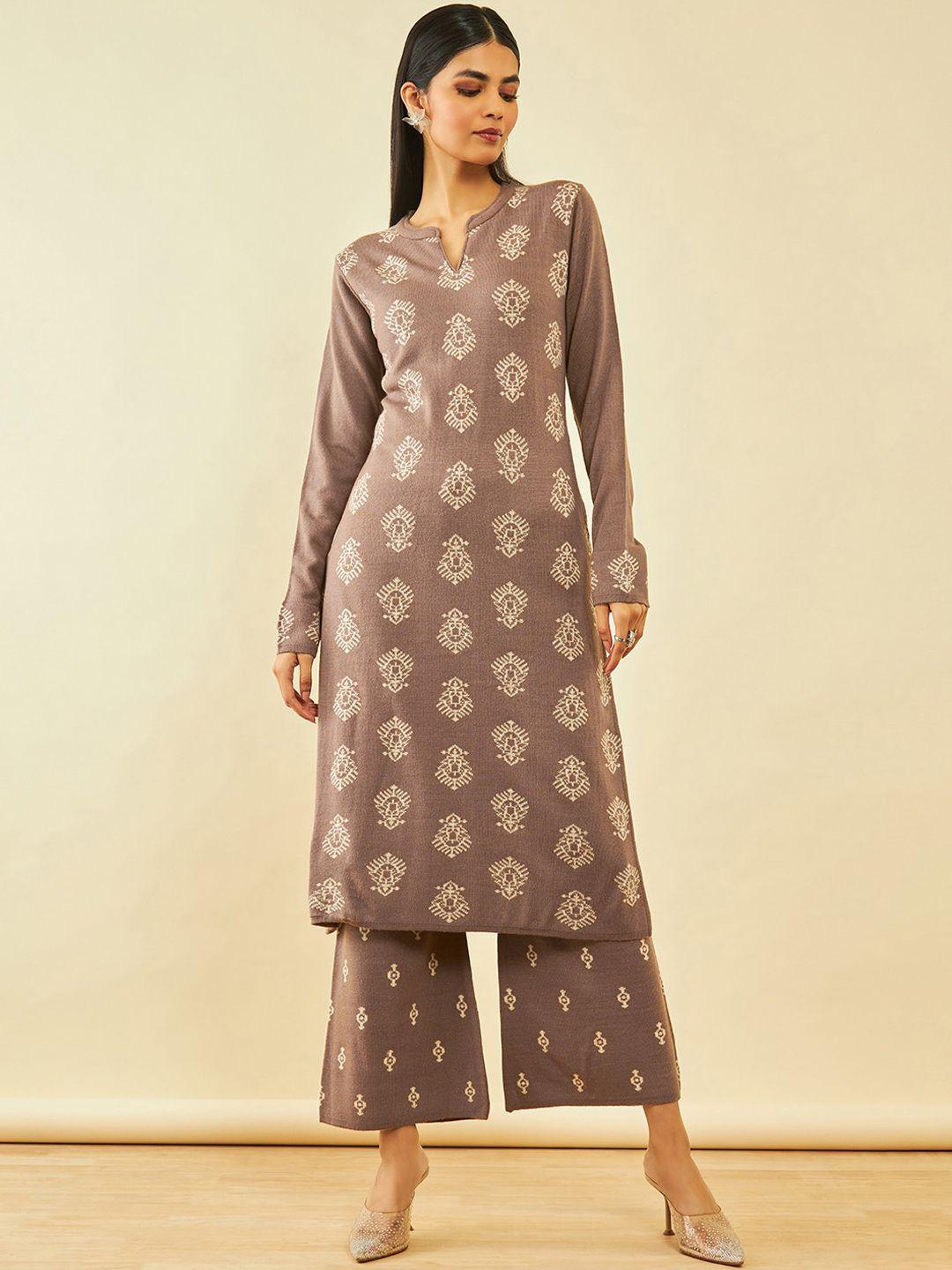 soch ethnic motifs woven designed woollen regular kurta with palazzos