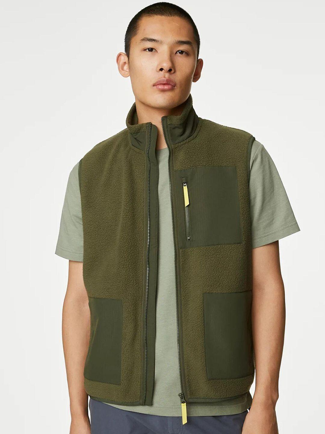 marks & spencer sleeveless mock collar patchwork bomber jacket