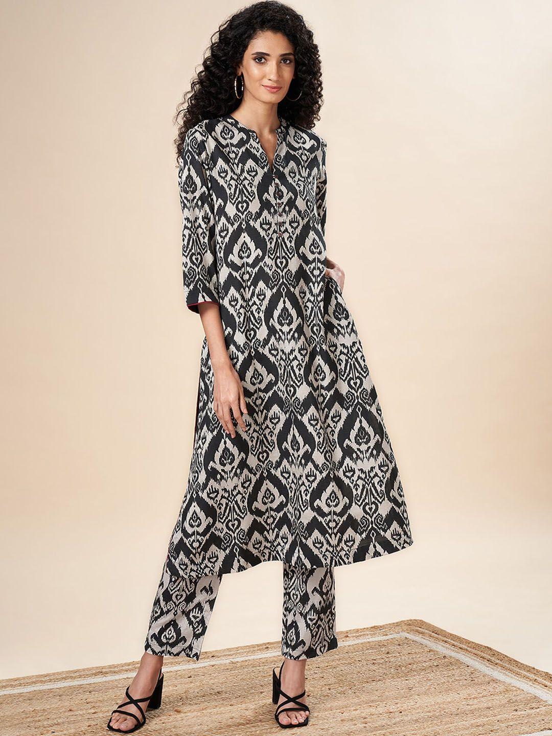 marigold lane ethnic motifs printed regular pure cotton kurta with trousers & with dupatta