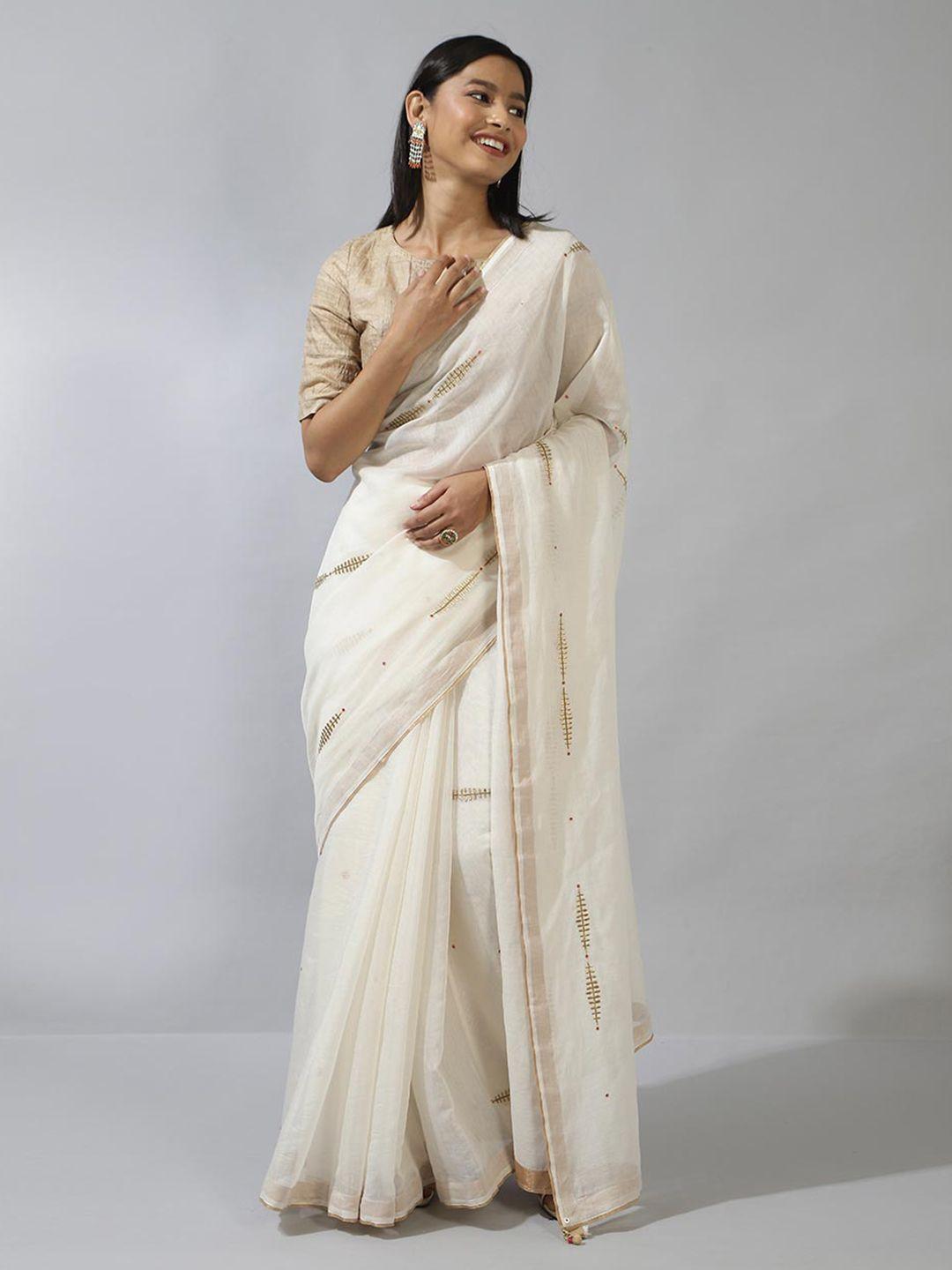 fabindia floral zari silk cotton saree