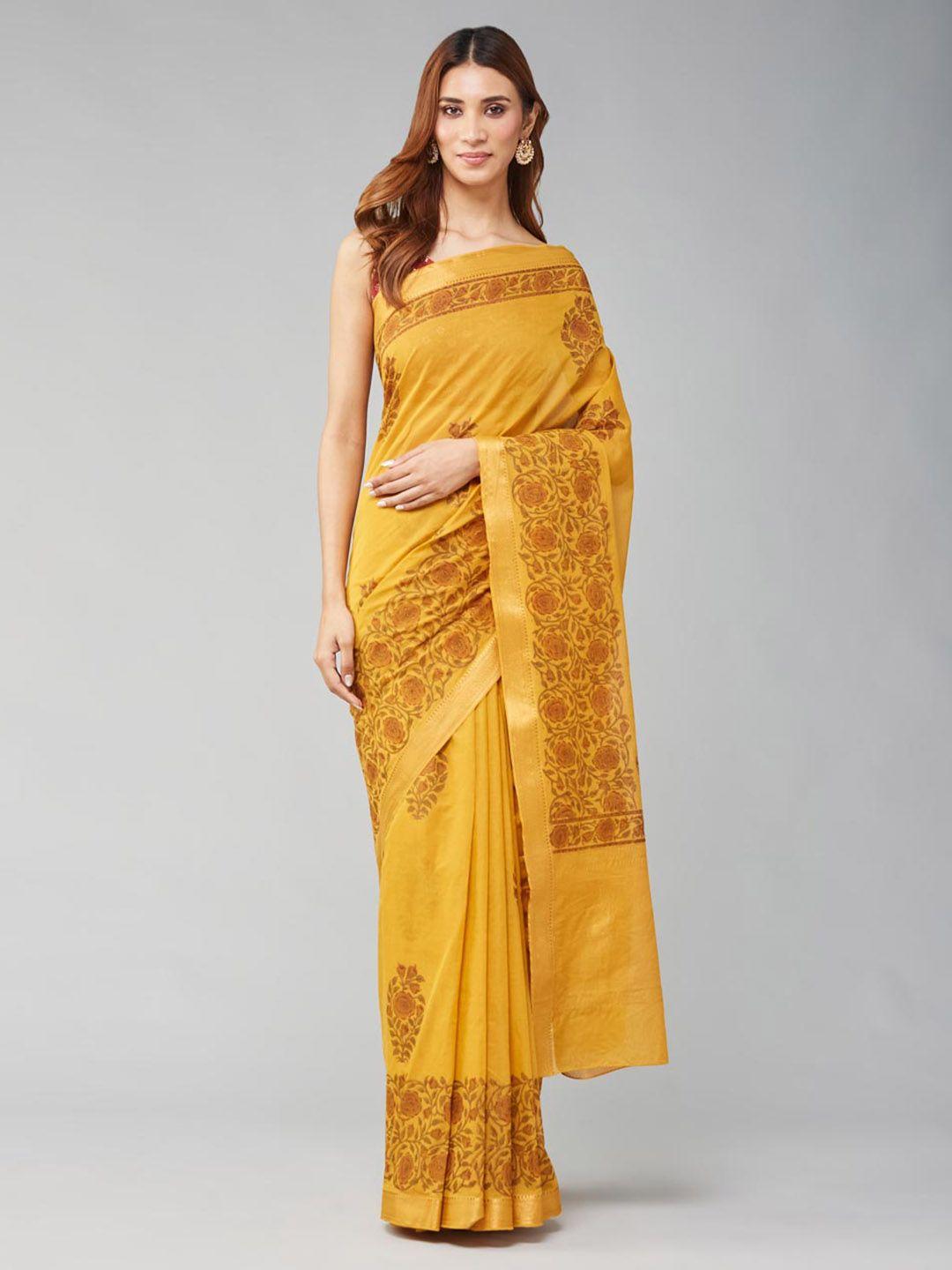 fabindia floral zari pure cotton saree