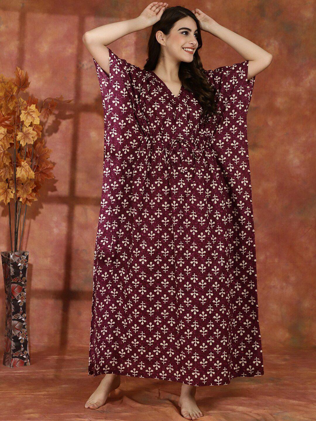 boston club floral printed pure cotton maxi kaftan nightdress