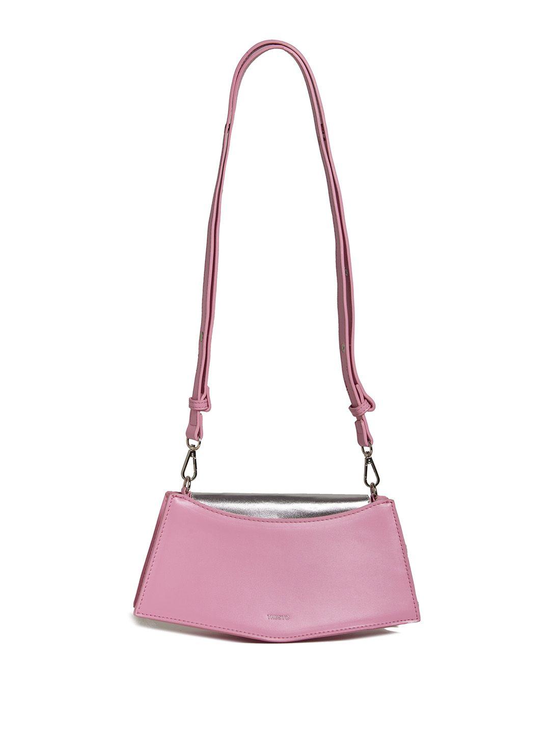 thesto pink pu structured sling bag with tasselled