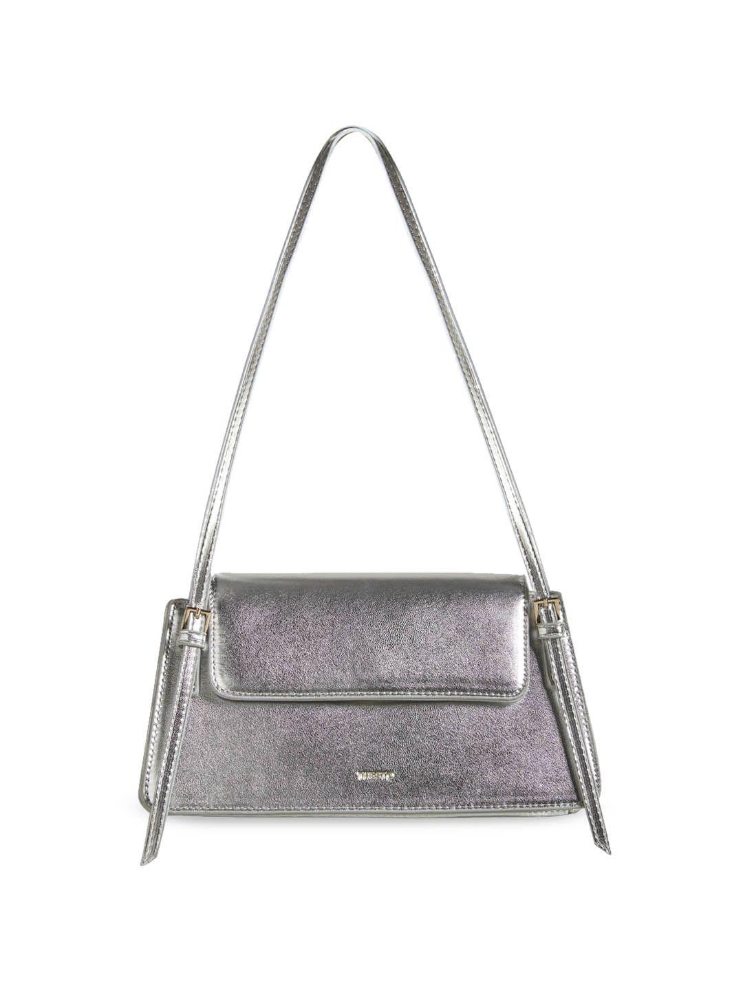 thesto silver-toned pu structured sling bag