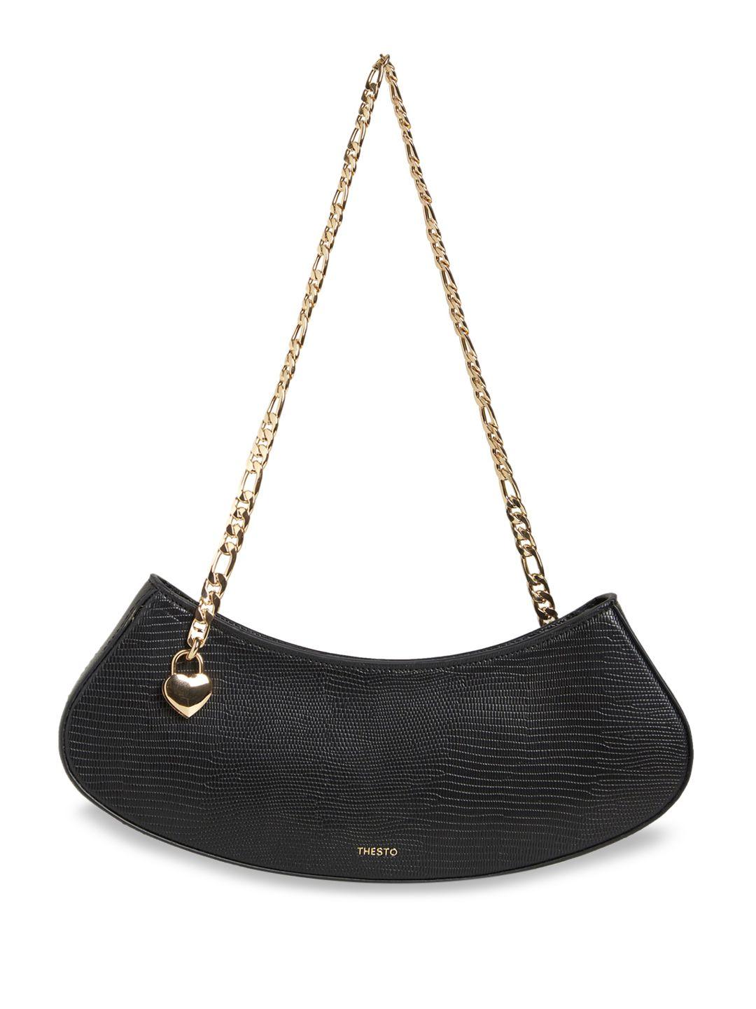 thesto black striped pu structured shoulder bag