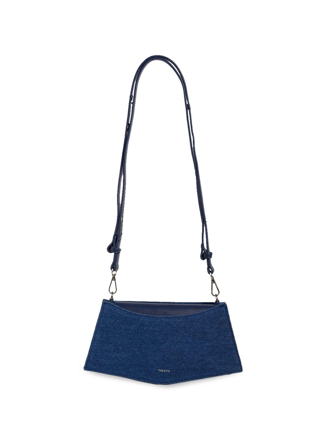 thesto blue pu swagger sling bag with tasselled