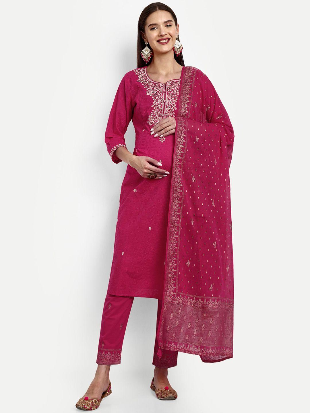 mumzhug ethnic motifs embroidered sequinned pure cotton kurta with trousers & dupatta