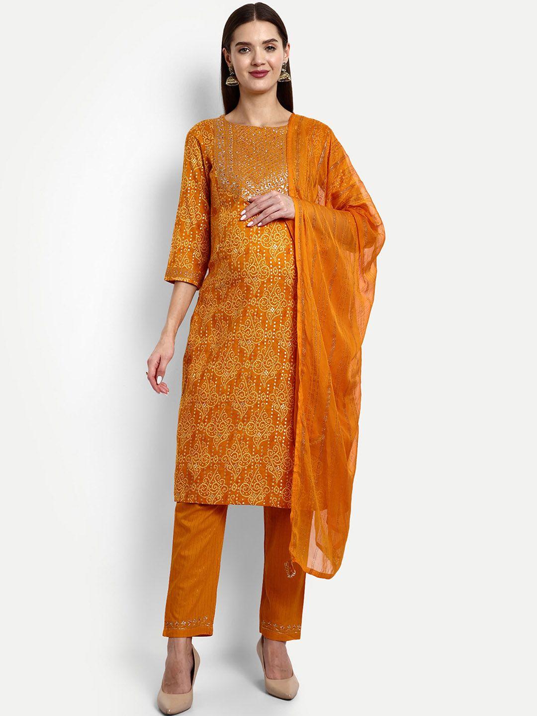 mumzhug bandhani printed sequinned maternity kurta with trousers & dupatta