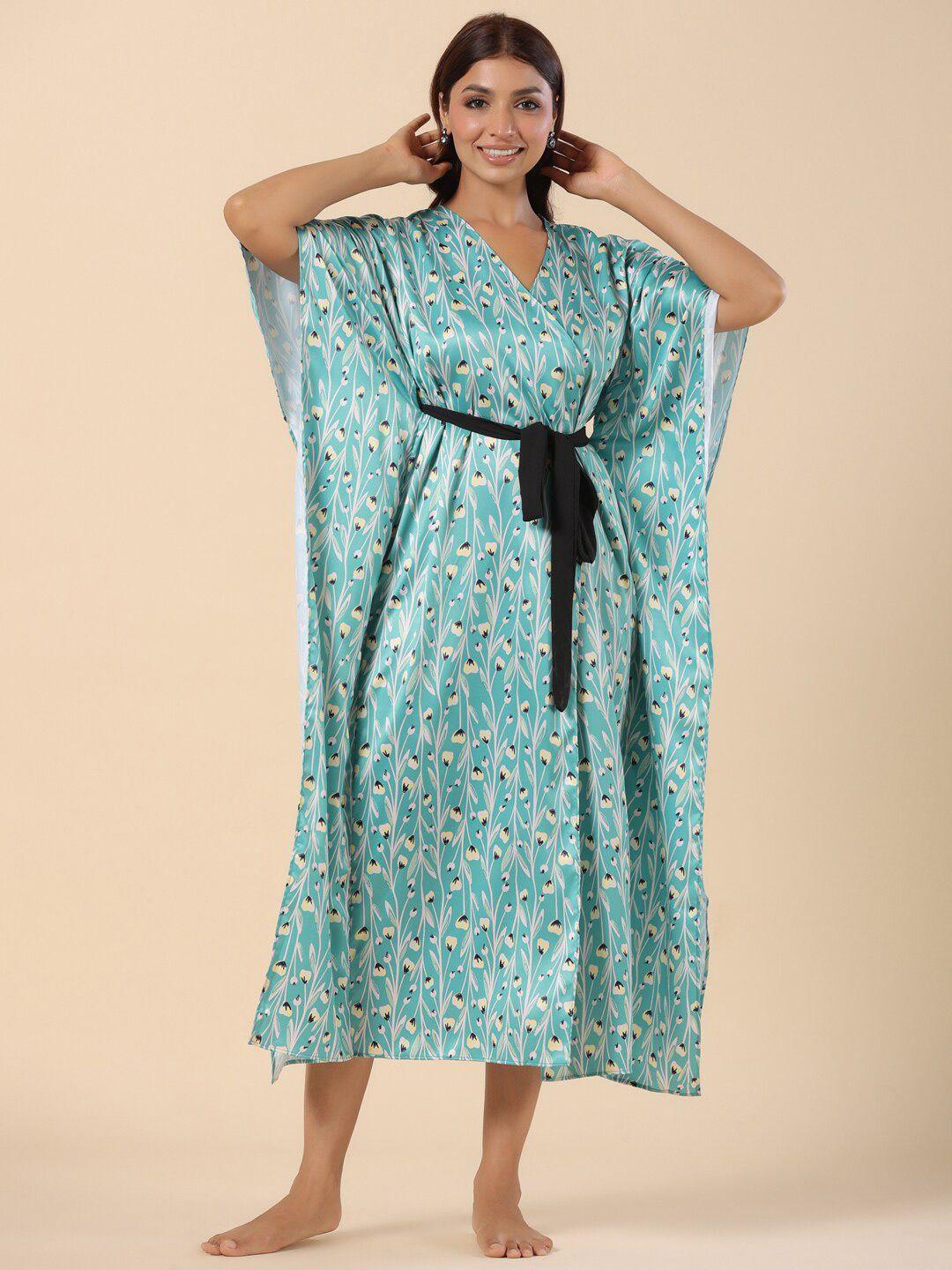 etc green floral printed midi kaftan nightdress