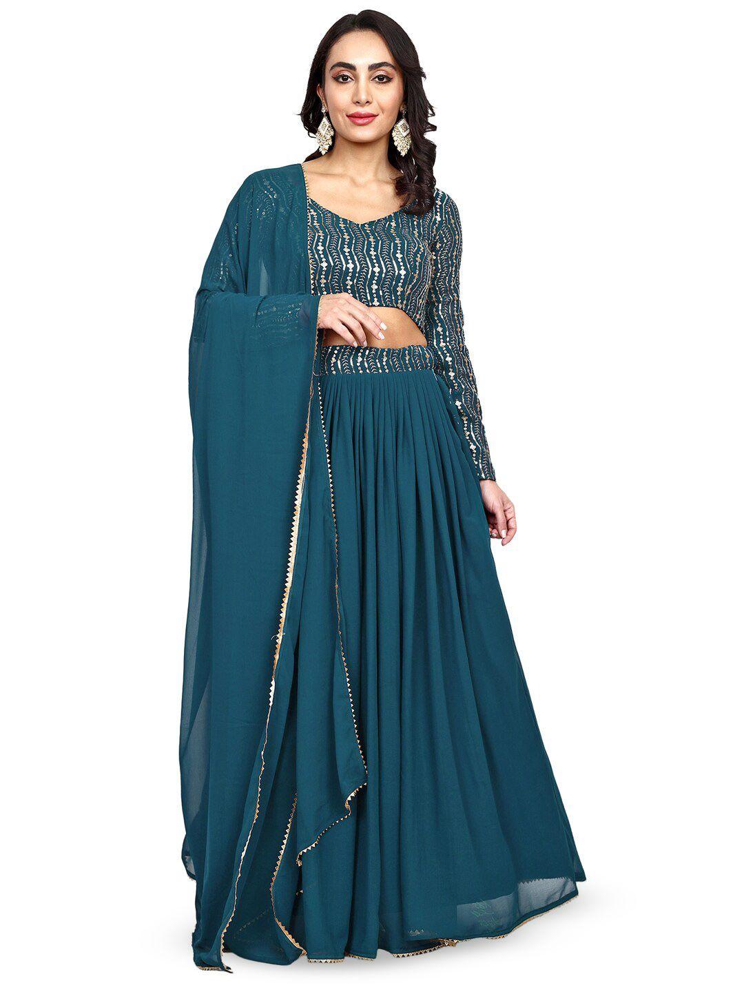 tikodi embroidered semi-stitched lehenga & unstitched blouse with dupatta