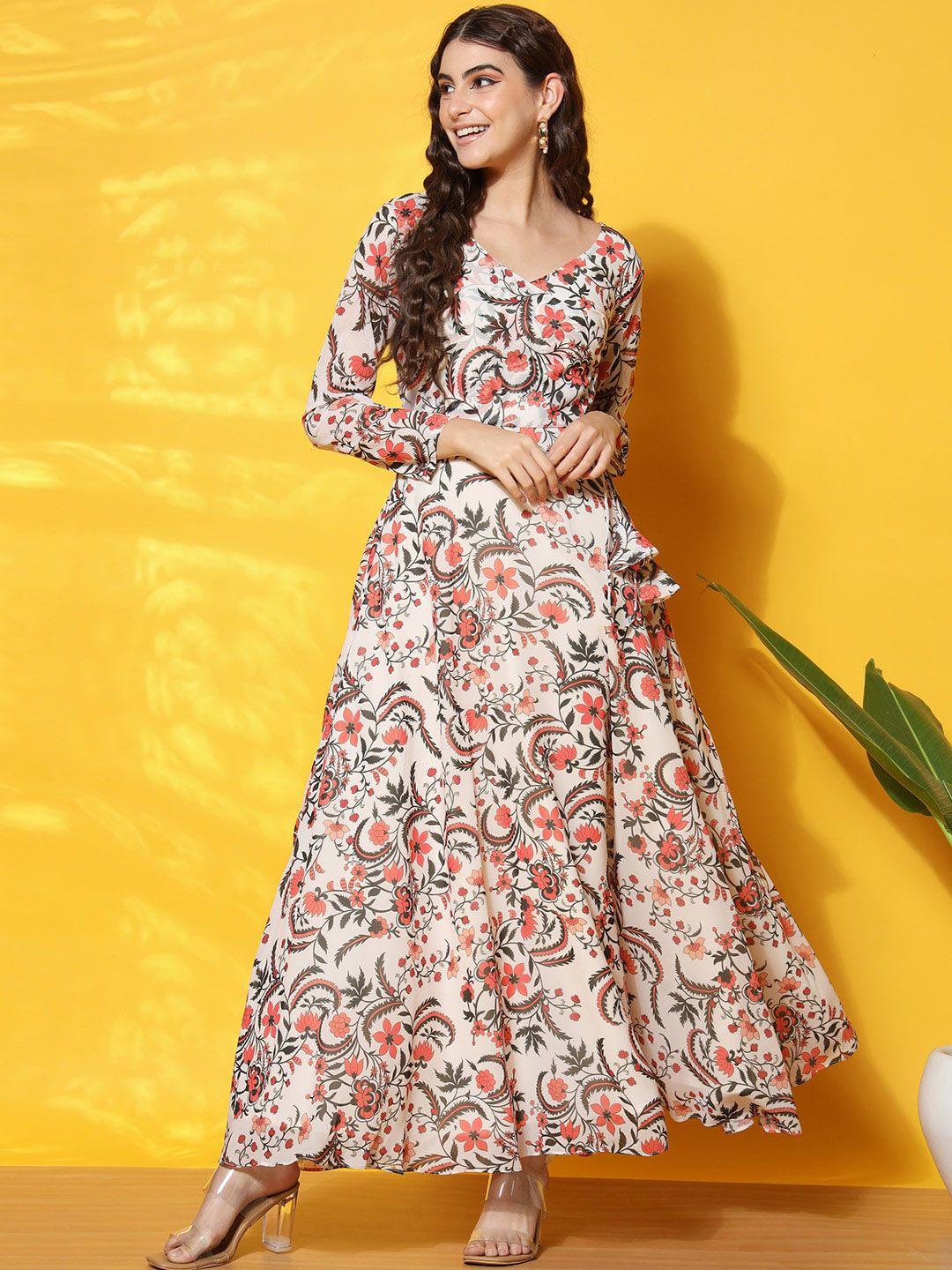 black scissor floral printed georgette maxi gown