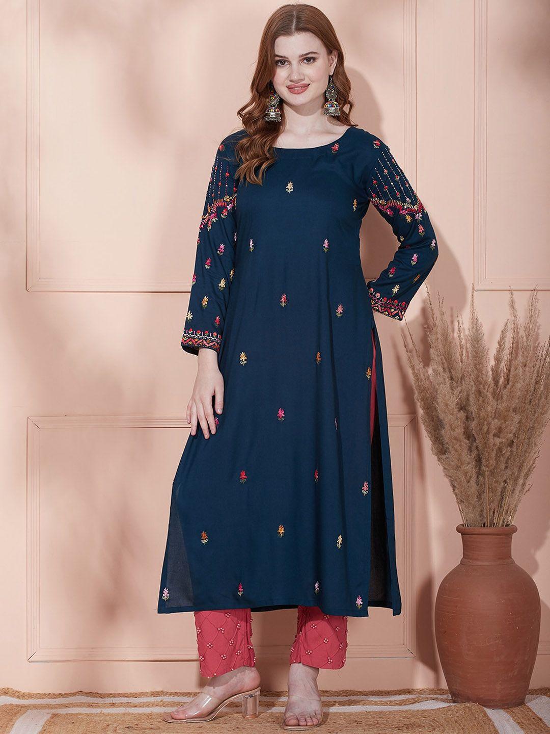 fashor floral embroidered straight kurta