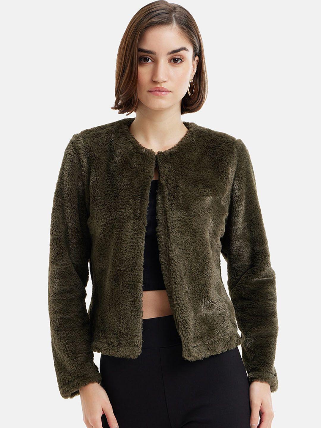 kazo collarless long sleeve faux fur trim crop outdoor tailored jacket