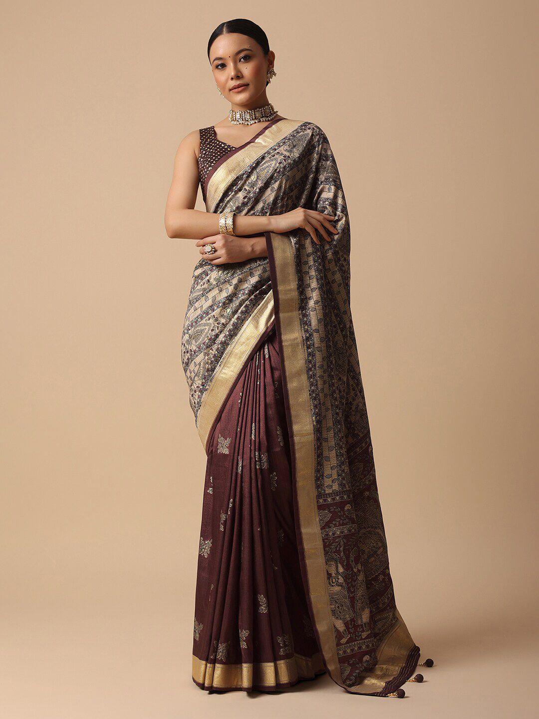 kalki fashion kalamkari printed zari saree