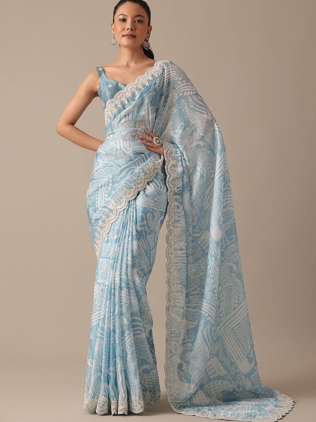 kalki fashion ethnic motifs printed embroidered border satin saree