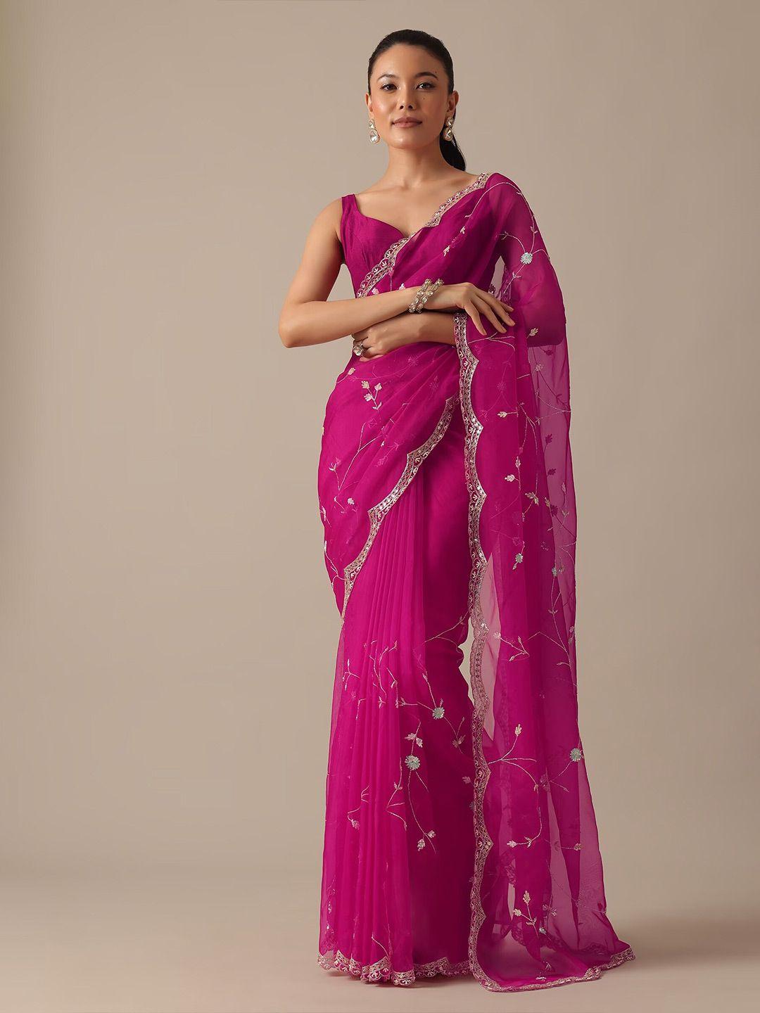 kalki fashion floral embroidered organza saree