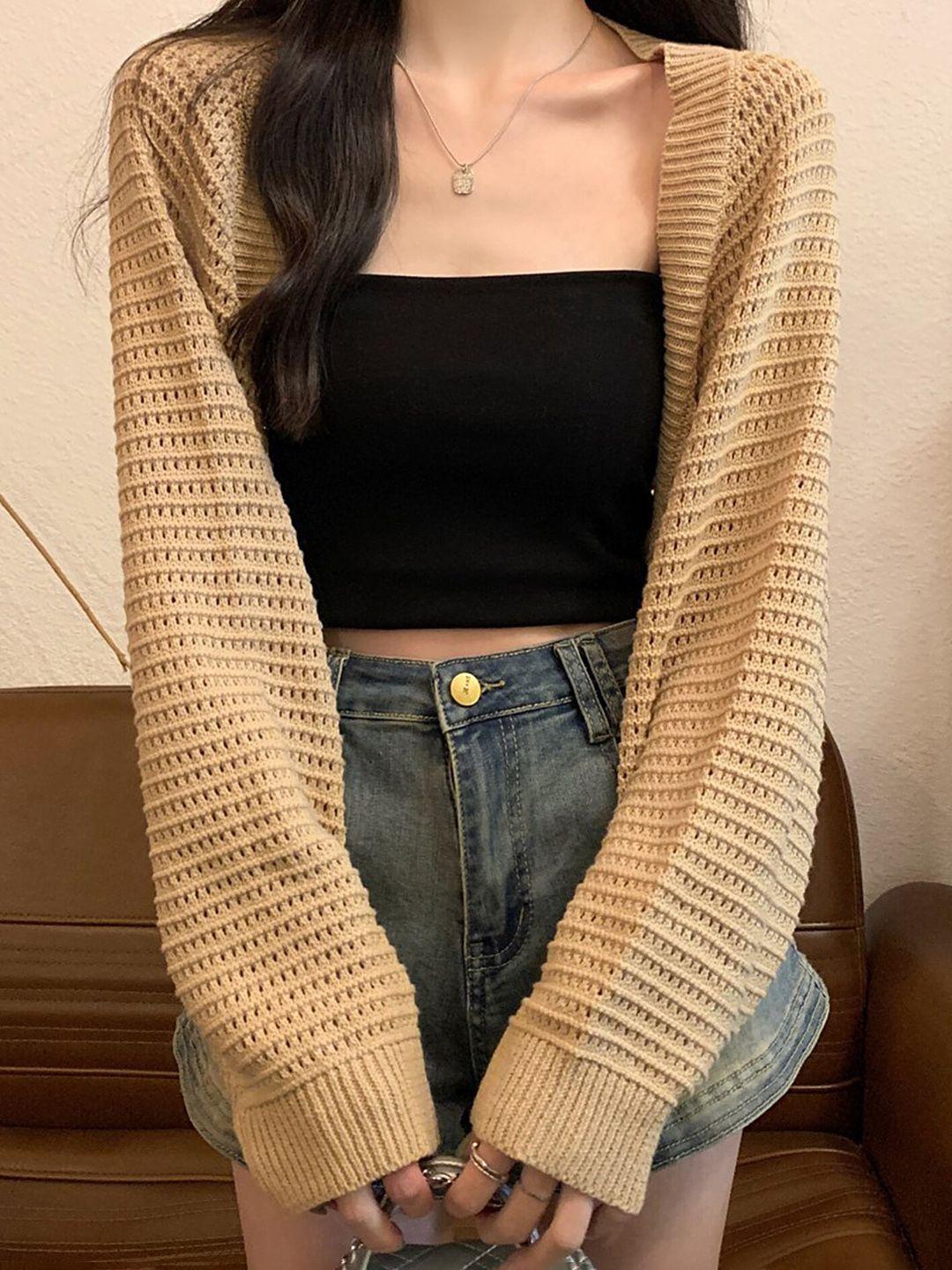 lulu & sky open knit self design crop cardigan