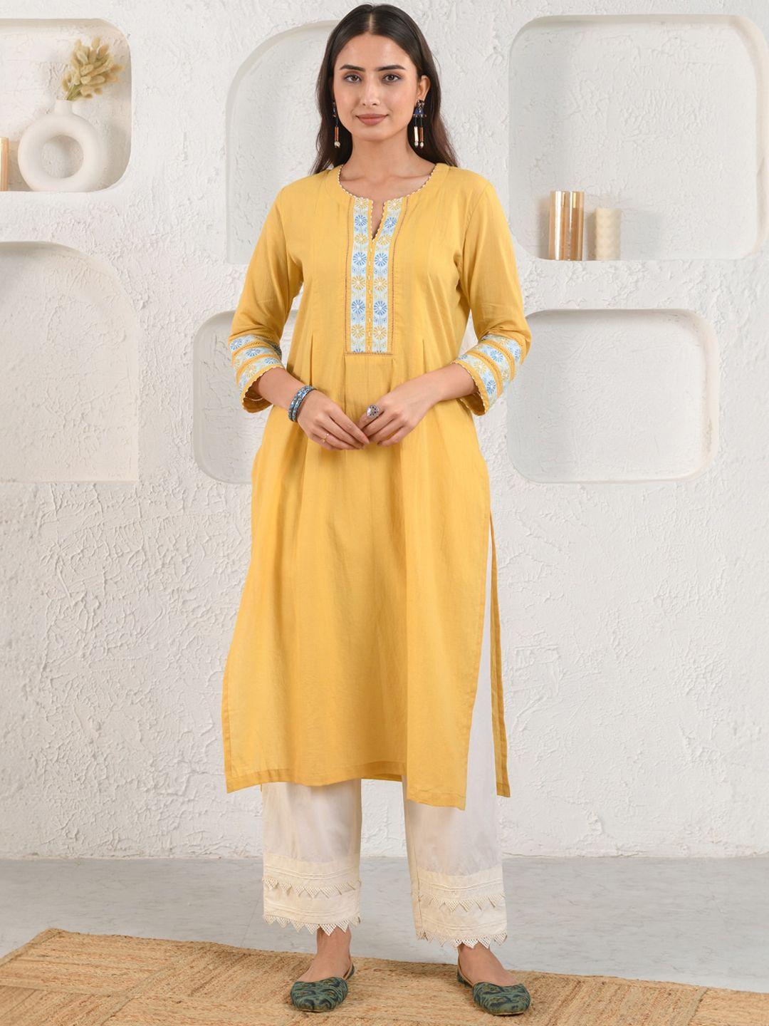 prakriti jaipur floral printed yoke cotton straight kurta