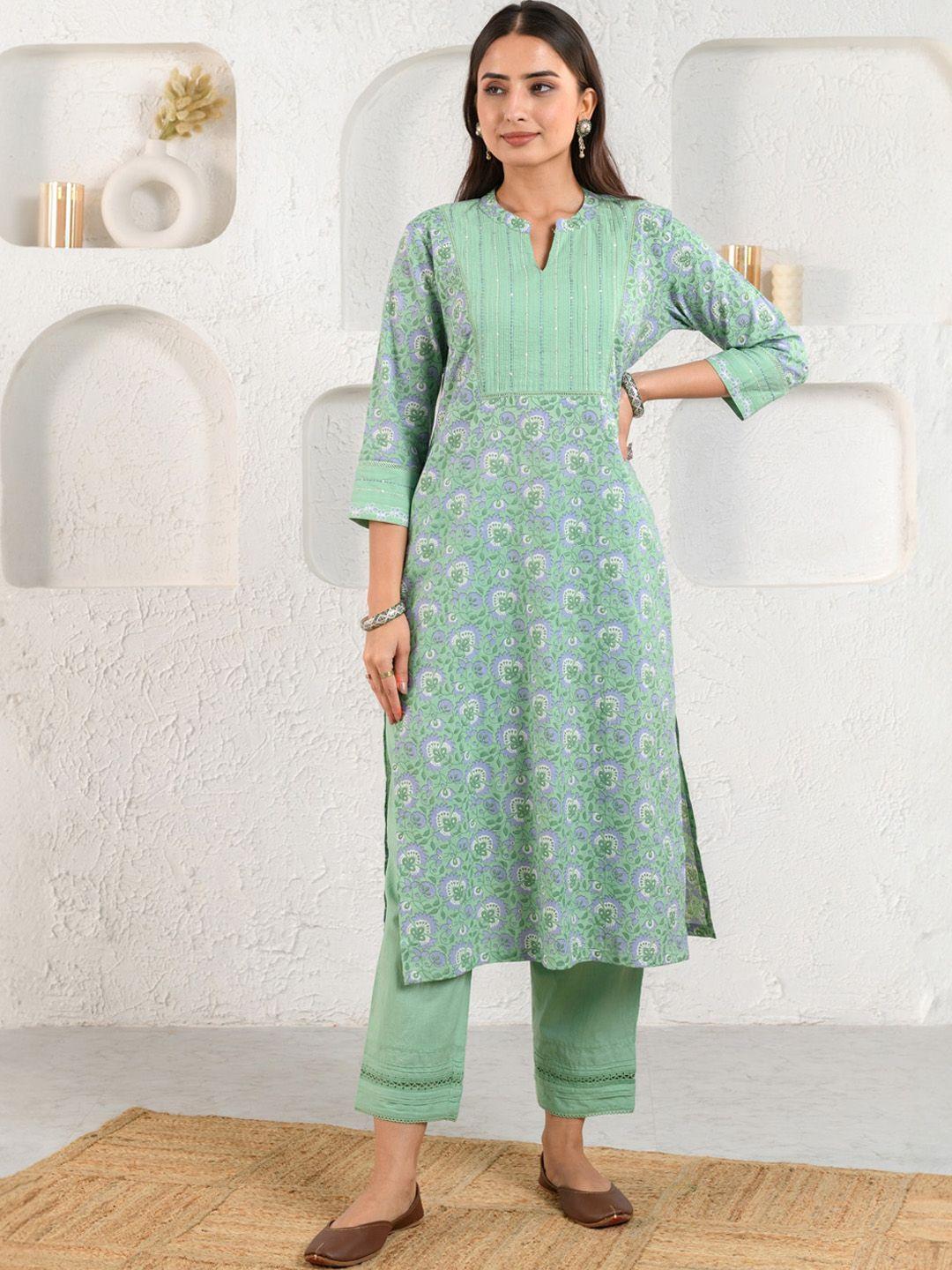 prakriti jaipur ethnic motifs printed embroidered cotton mandarin collar kurta