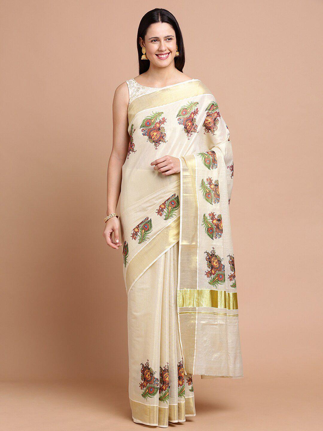 kalyan silks ethnic motifs printed zari silk cotton saree