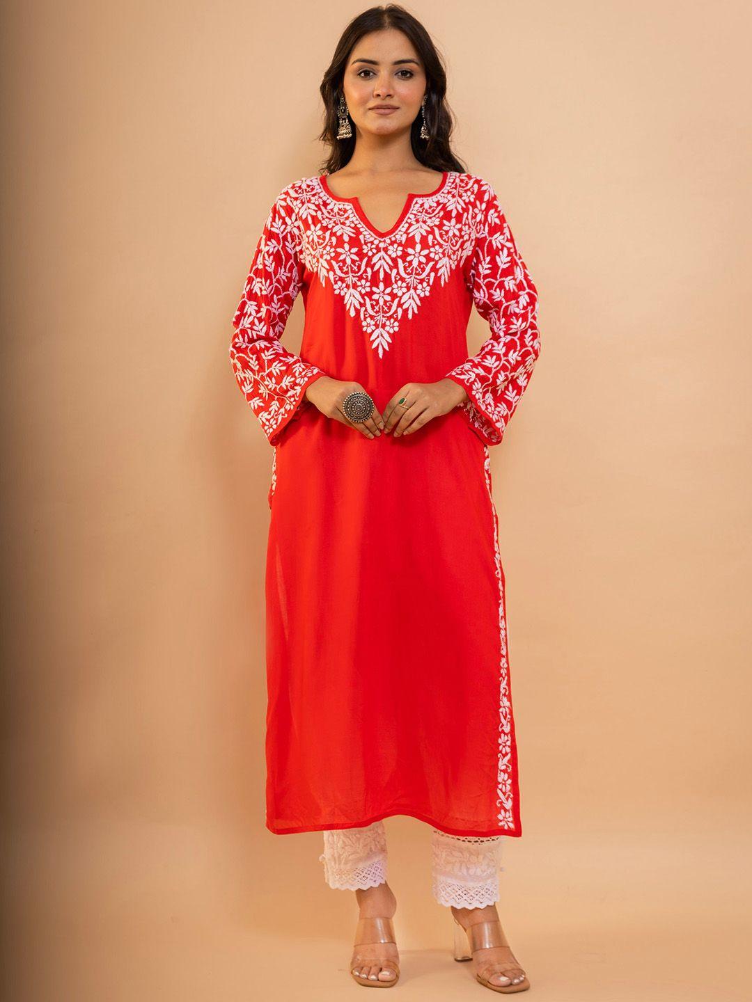 house of kari floral embroidered chikankari cotton kurta