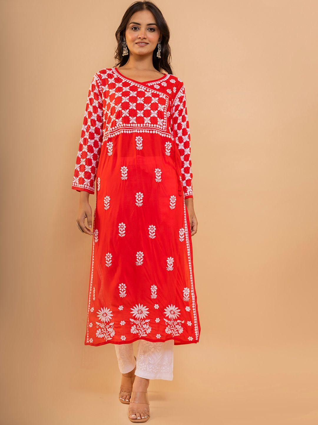 house of kari ethnic motifs embroidered angrakha thread work cotton kurta