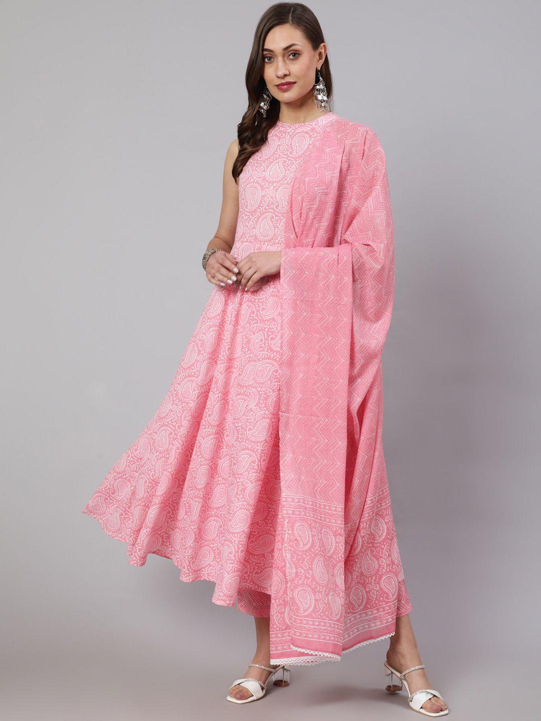 jaipur kurti paisley printed pure cotton anarkali kurta with trousers & dupatta