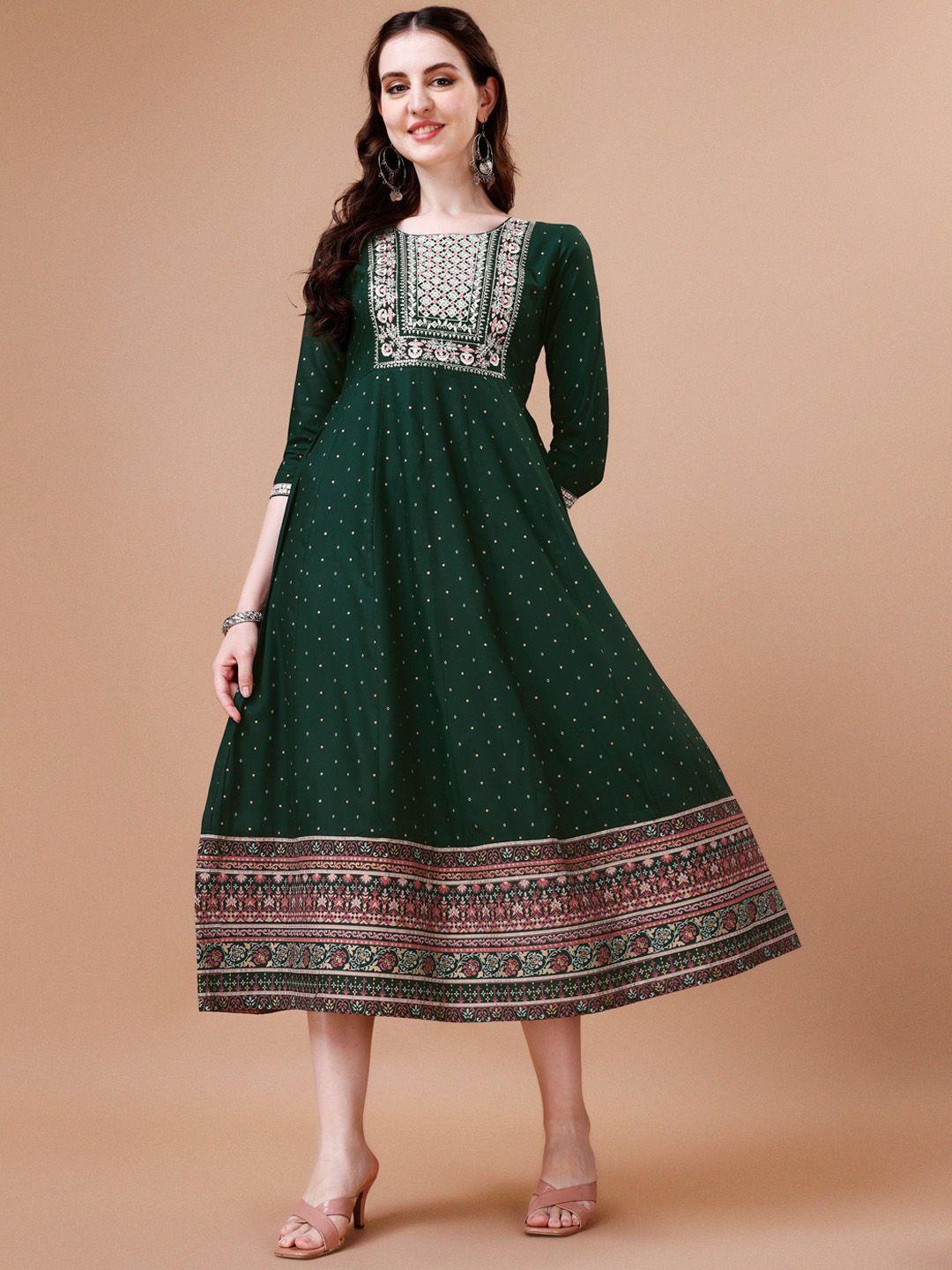 kalini floral embroidered mirror work midi ethnic dress