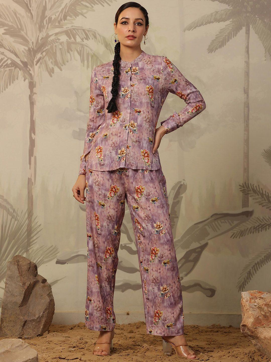 scakhi floral printed shirt tunic & palazzos co-ords set