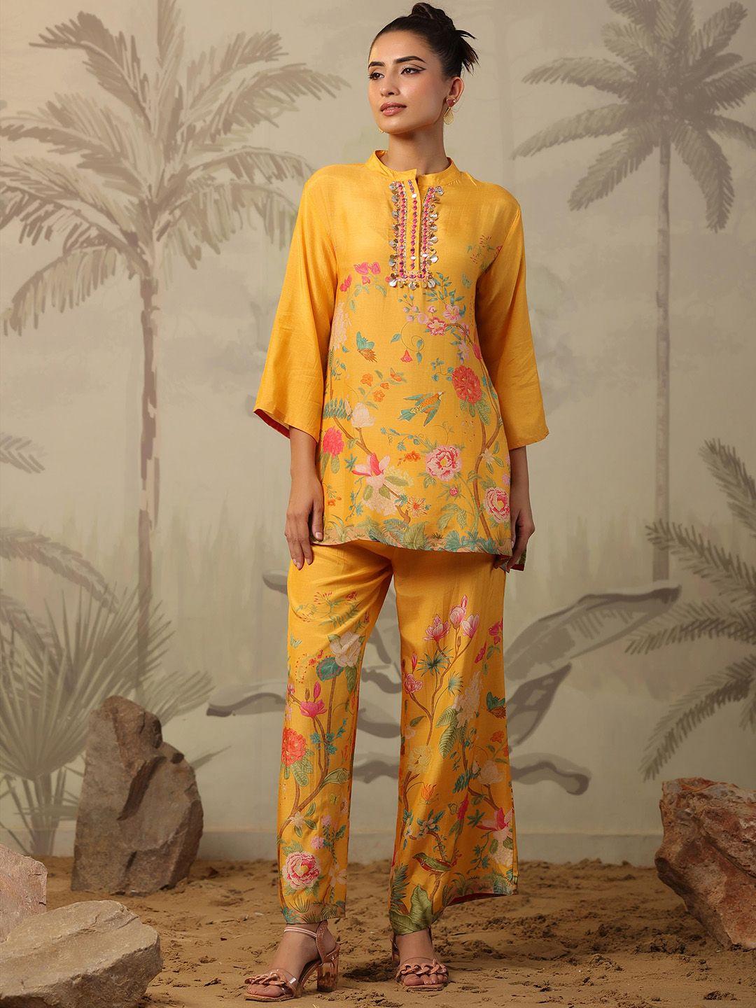 scakhi floral printed tunic & palazzos co-ords set