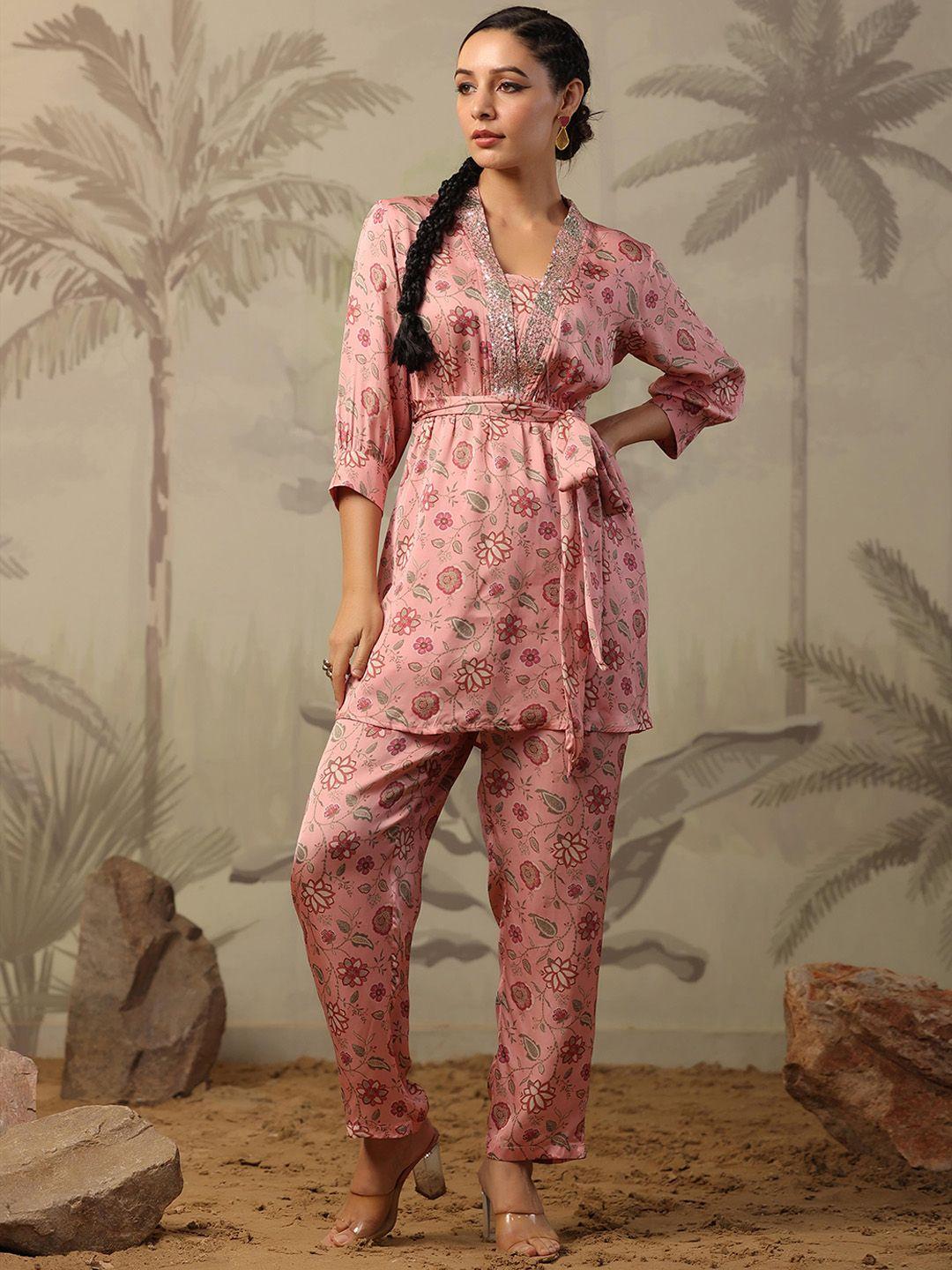 scakhi chintz printed embellished satin co-ords set