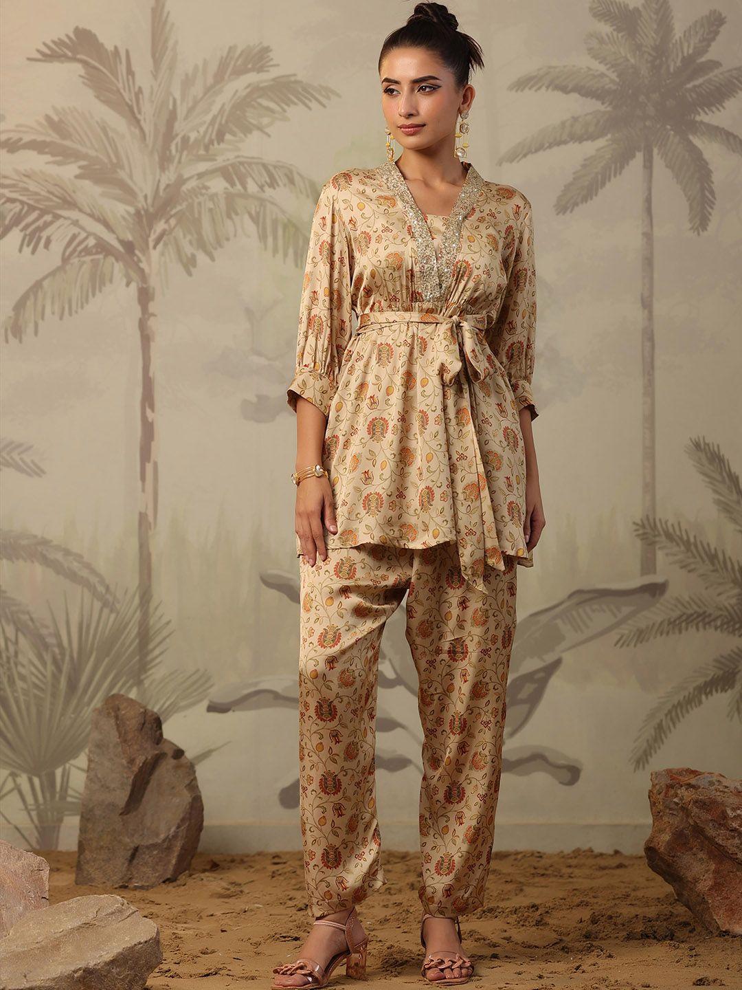 scakhi chintz printed & embellished satin co-ord set