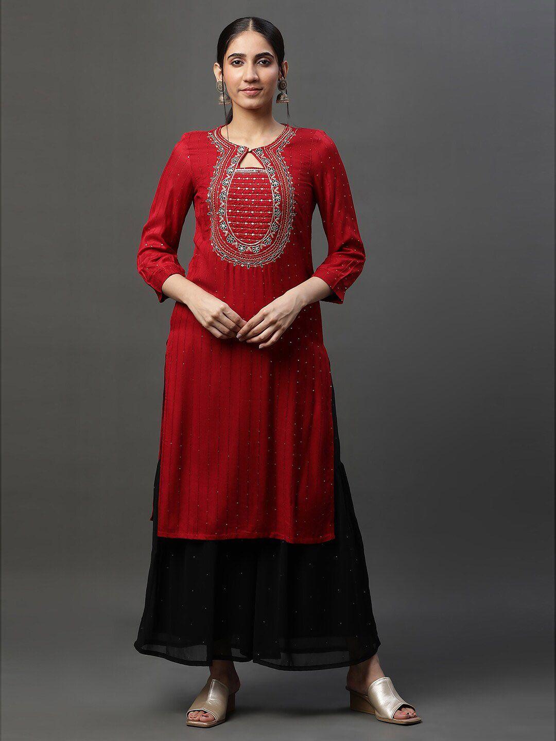 aurelia ethnic motifs embroidered straight kurta