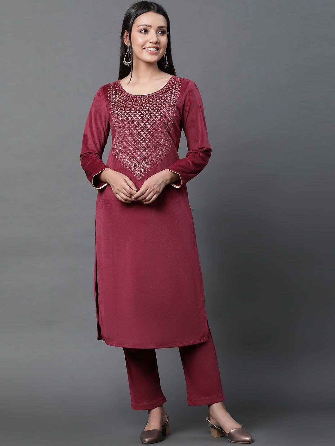 aurelia ethnic motifs yoke design thread work kurta with trousers