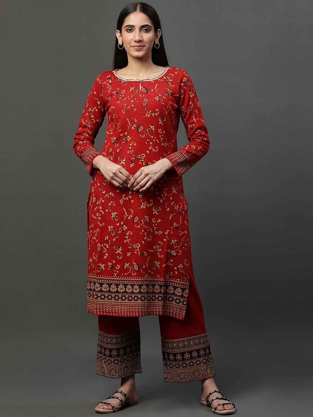 aurelia ethnic motifs printed regular kurta with palazzos