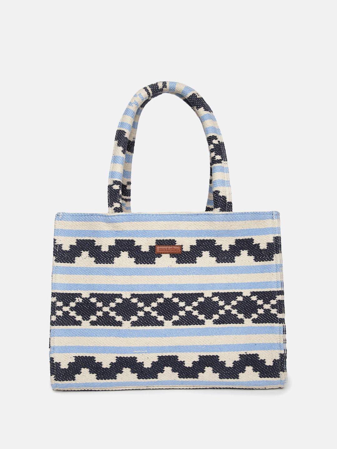 maisha geometric self design shopper fabric tote bag