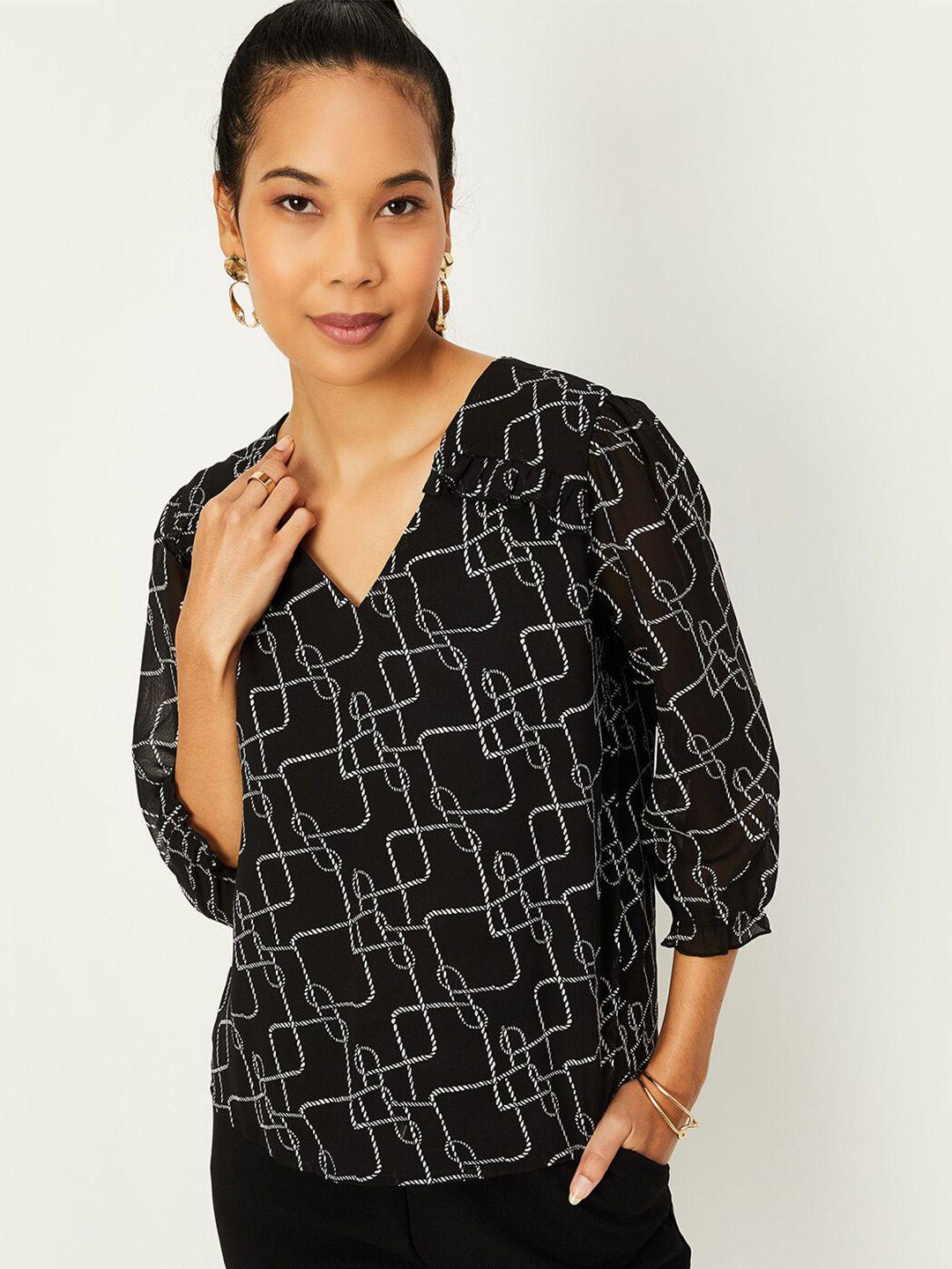 max geometric printed puff sleeves top