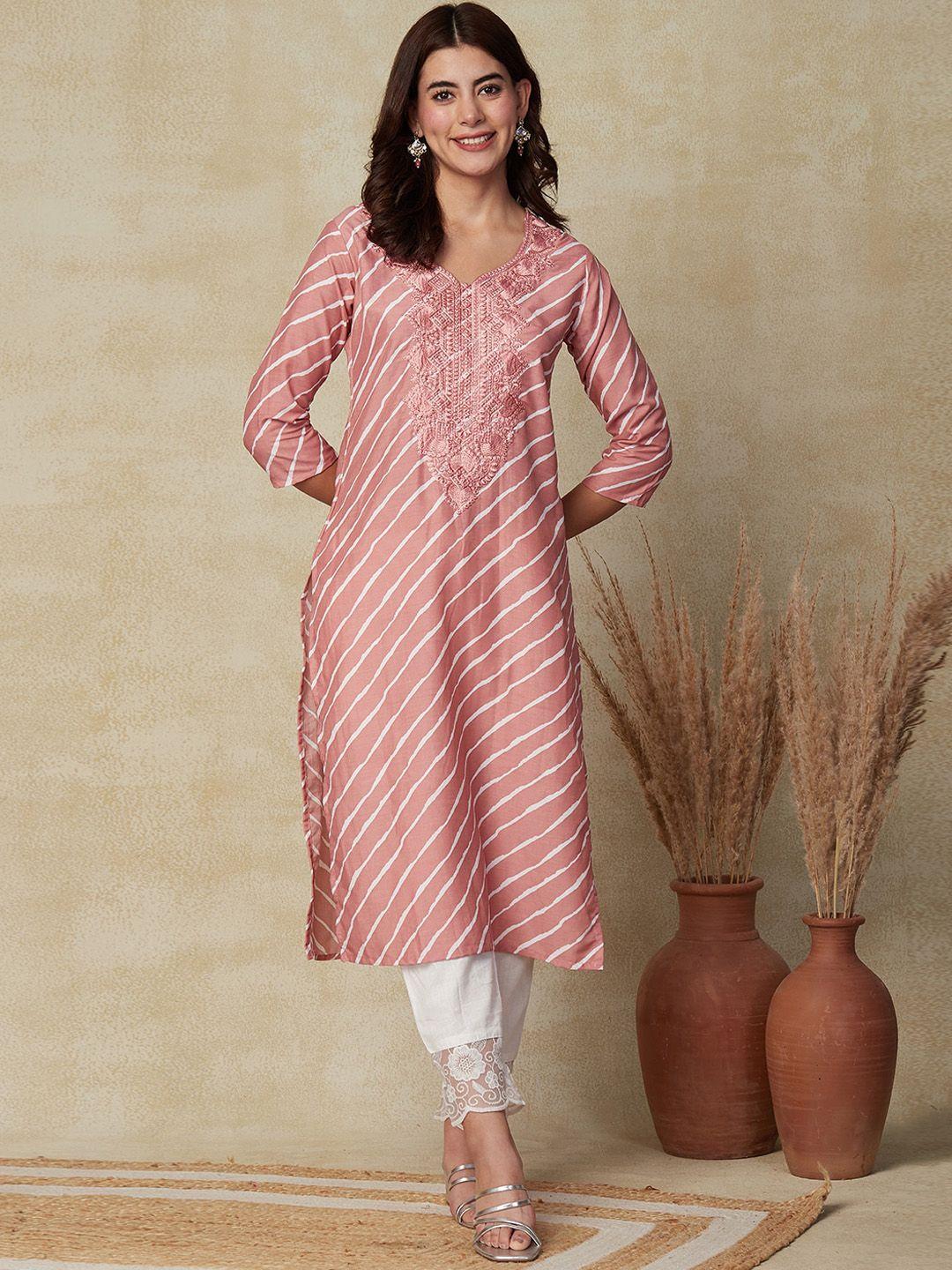 fashor lehriya printed thread work kurta