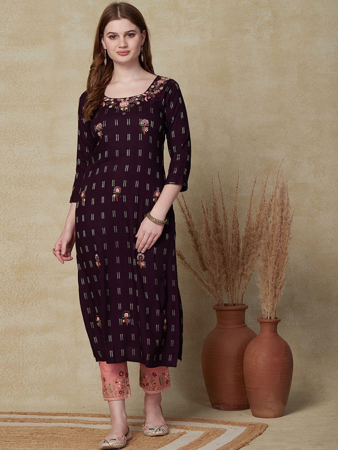 fashor geometric printed thread work kurta