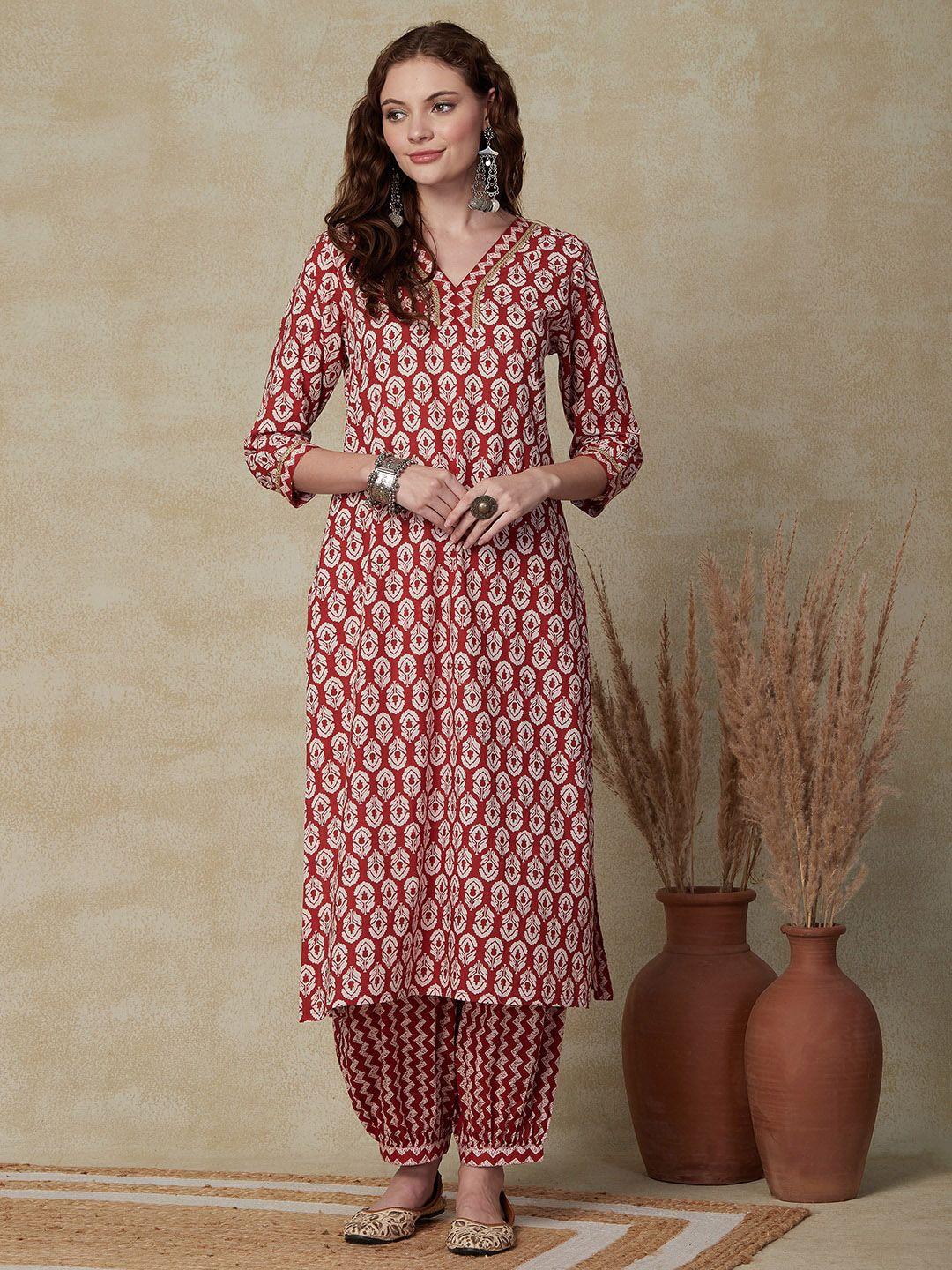 fashor ethnic motifs printed gotta patti kurta with salwar