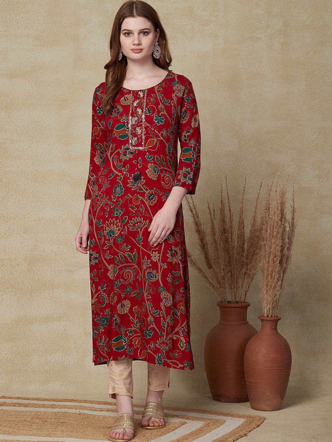 fashor ethnic motifs printed mirror work kurta