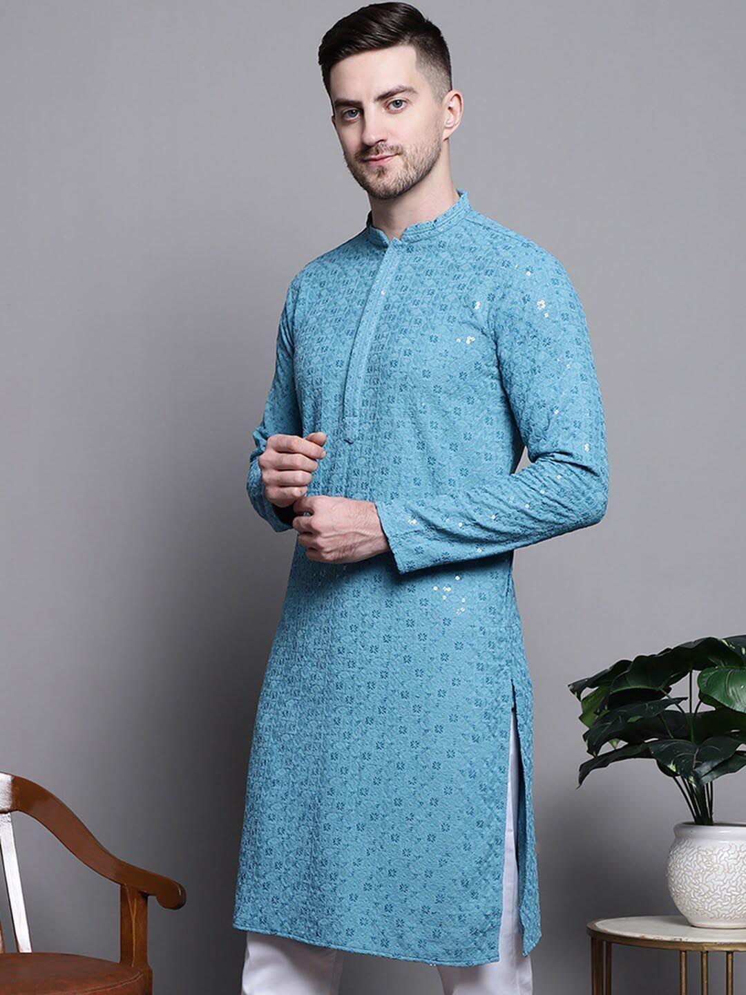 jompers ethnic motifs embroidered sequinned cotton straight kurta