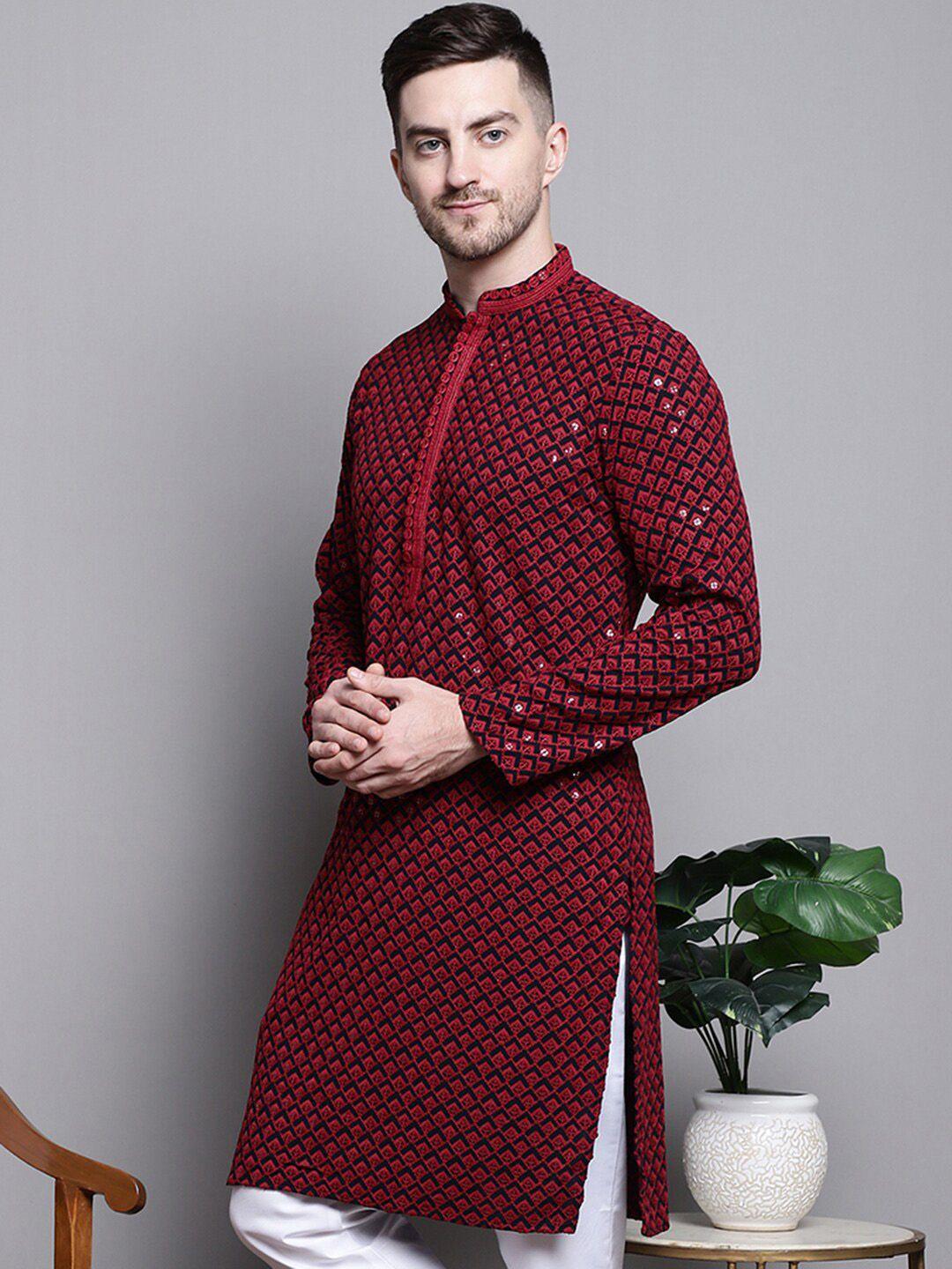 jompers geometric embroidered sequinned cotton straight kurta